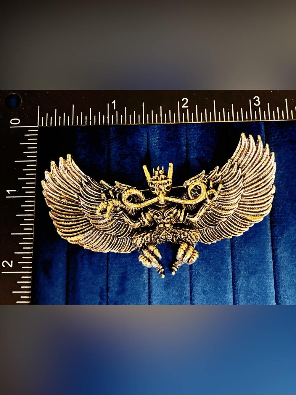 Mythical Winged Demon Brooch Pin Antique Silver Tone Gothic Monster Wings